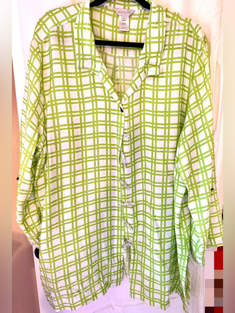 Multiples Green Plaid Button-Front Women’s Shirt